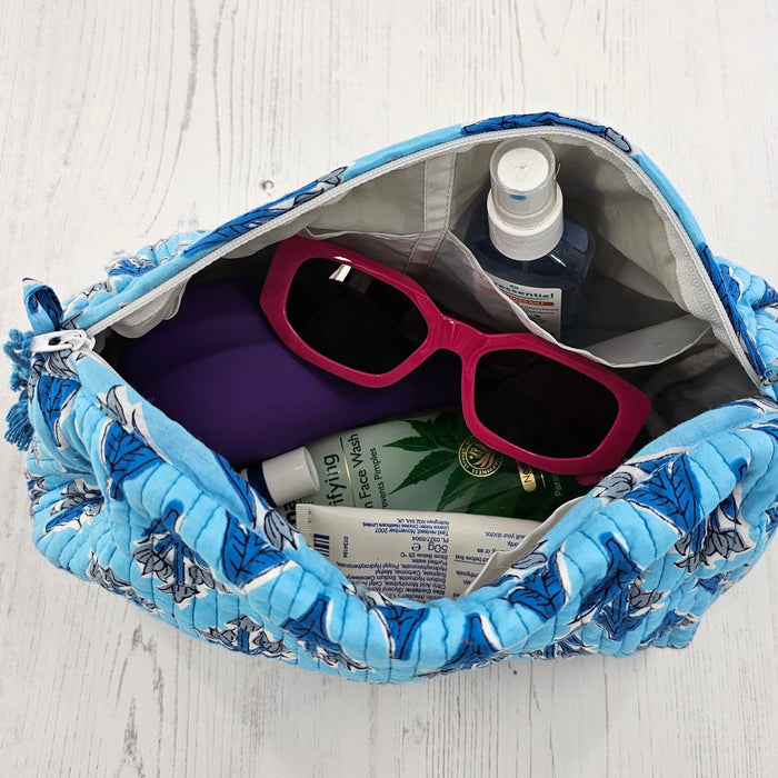 Block Print Wash Bag Sky Blue