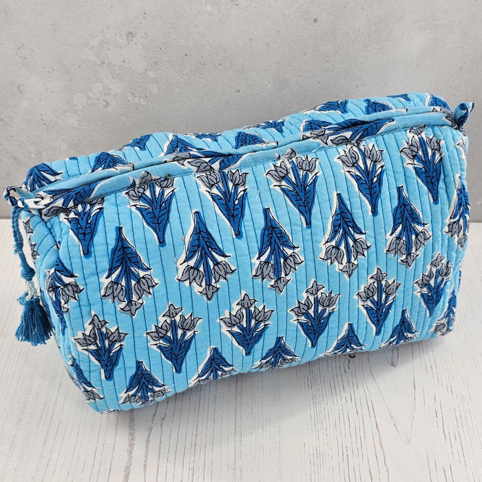 Block Print Wash Bag Sky Blue