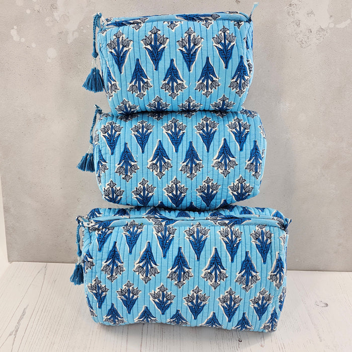 Block Print Wash Bag Sky Blue
