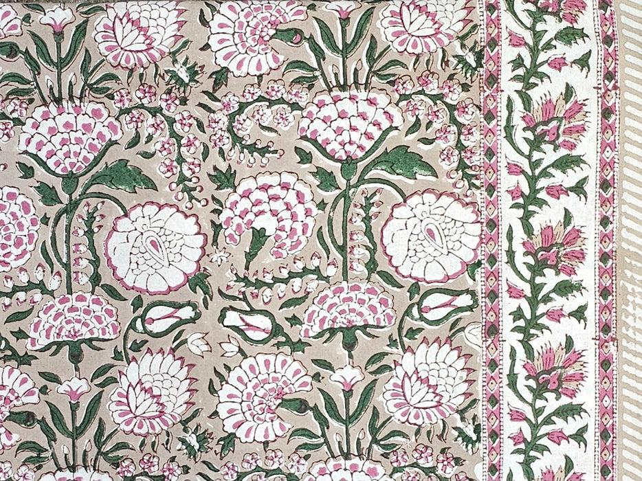Block Print Tablecloth - Taupe, Mauve and Green