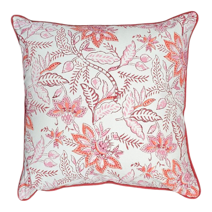 Block Print Cushion - Carmine Floral Design