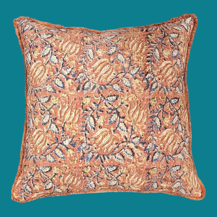 Brick Red Block Print Cushion Cover