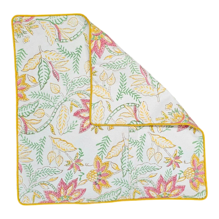 Golden Sunshine Block Print Cushion Cover Showing reerse side