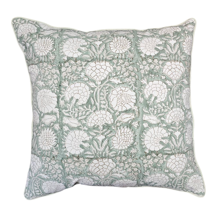 Iguana Green Floral Design Block Print Cushion