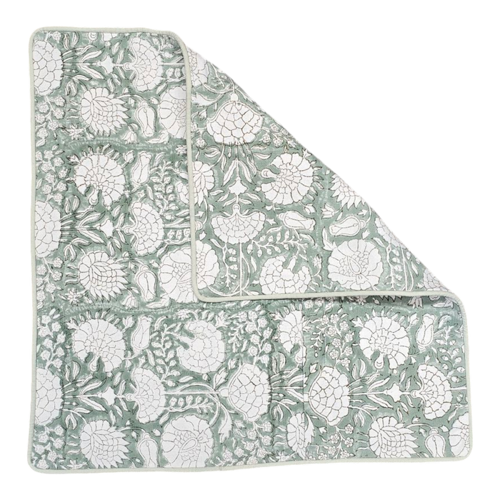 Iguana Green Floral Design Block Print Cushion Cover reverse side view