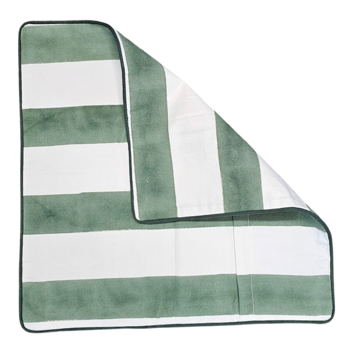 Iguana Green Stripes Block Print Cushion Cover Reverse Side View