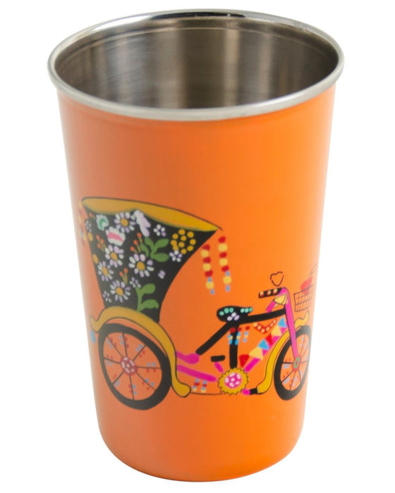 Orange Rickshaw Hand Painted Enamel Tumbler
