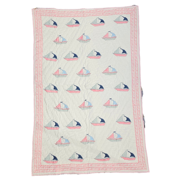 Pink Sail Boat Baby Quilt
