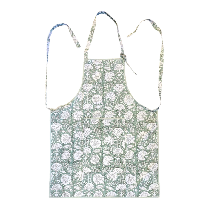 Cotton Apron - Iguana Green Floral Design