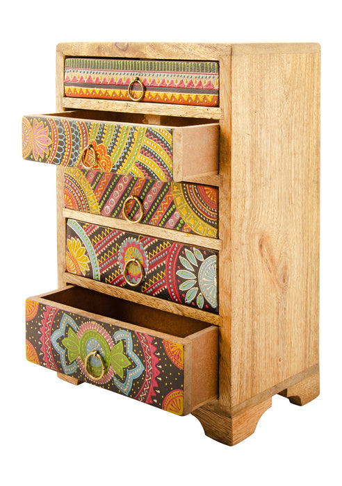 Sharifa Hand Painted 5 Drawer Chest Jewellery Box