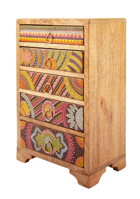 Sharifa Hand Painted 5 Drawer Chest Jewellery Box