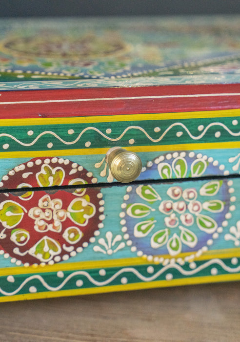Turquoise and Floral Hand Painted Jewellery Box