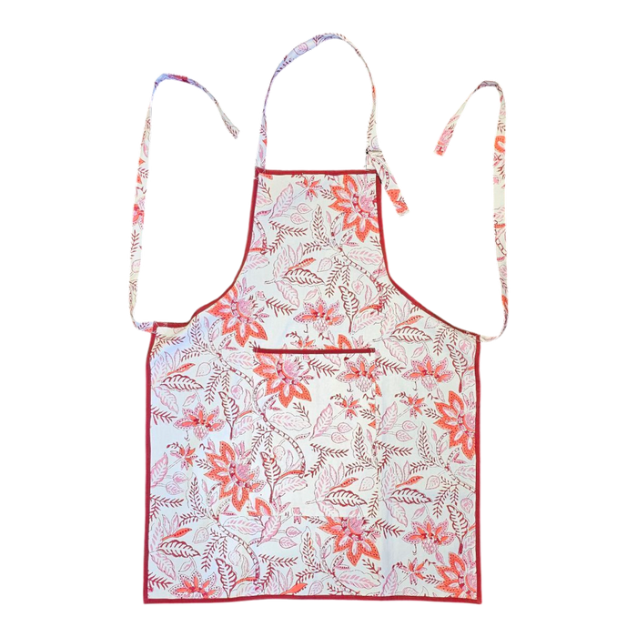 carmine floral design cotton apron