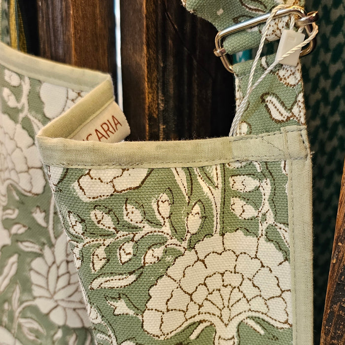 Cotton Apron - Iguana Green Floral Design