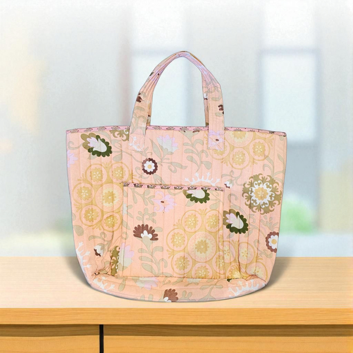 Peachy Floral Quilted Shoulder Bag