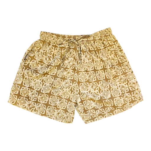 Dabu Print Cotton Boxer Shorts Café Linen