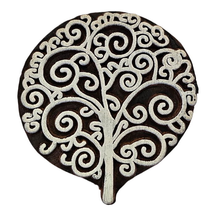 Round Tree Design Wooden Carved Printing Block