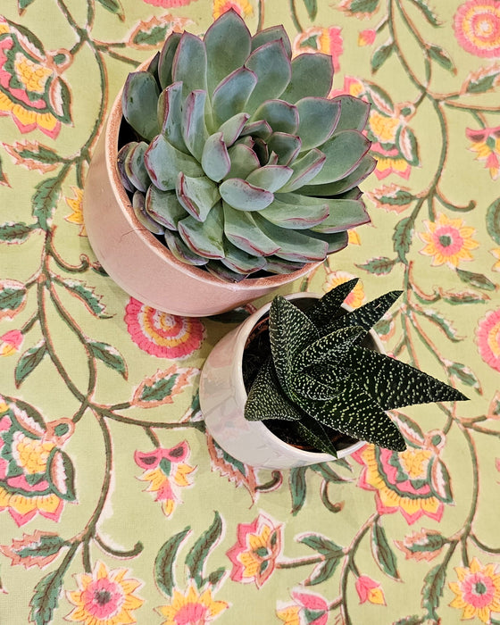 Beryl Green Block Print Tablecloth