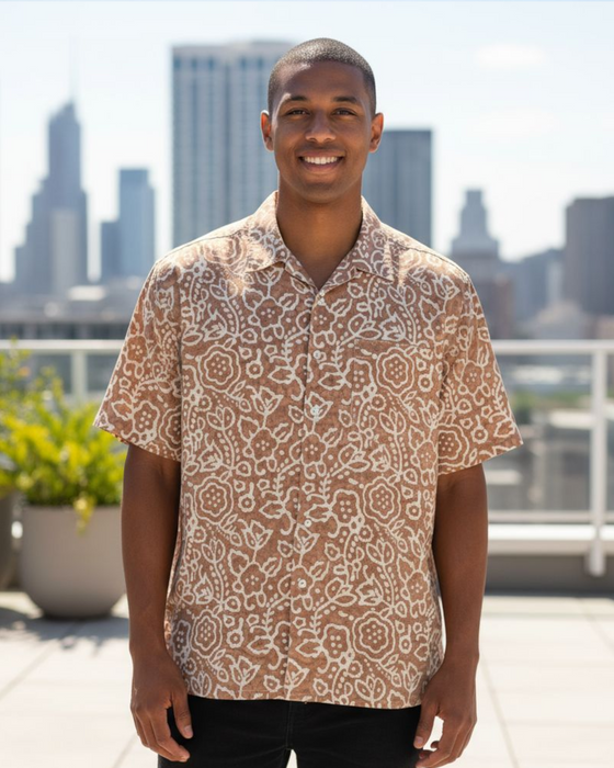 Dabu Print Short Sleeve Shirt - Brown Sugar Design