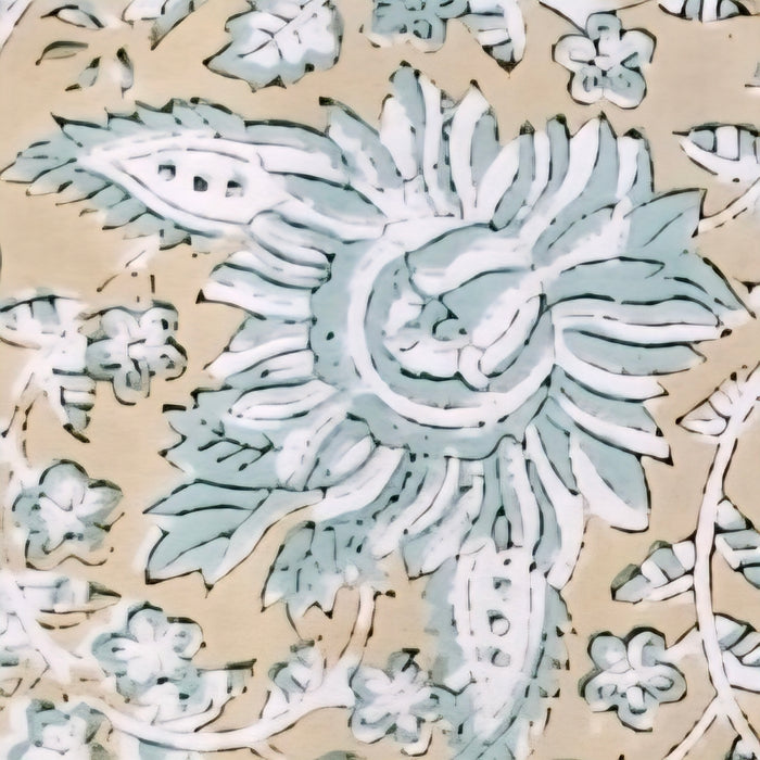 Teal and Jasmine Block Print Tablecloth 130 x 180 cm