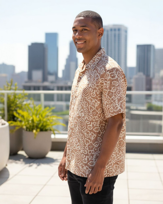 Dabu Print Short Sleeve Shirt - Brown Sugar Design