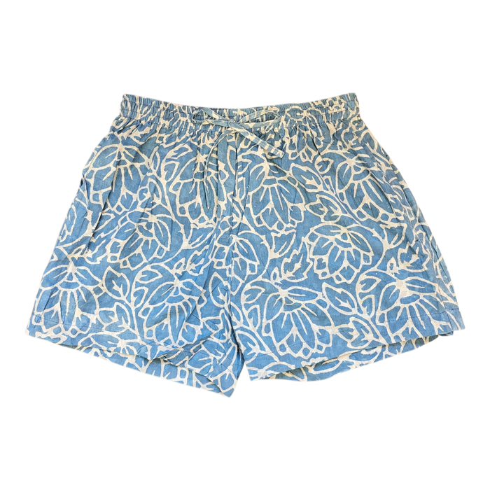 Dabu Print Cotton Boxer Shorts Cool Blue