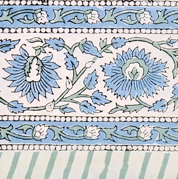 Opal & Cornflower Blue Block Print Tablecloth 130 x 180 cm