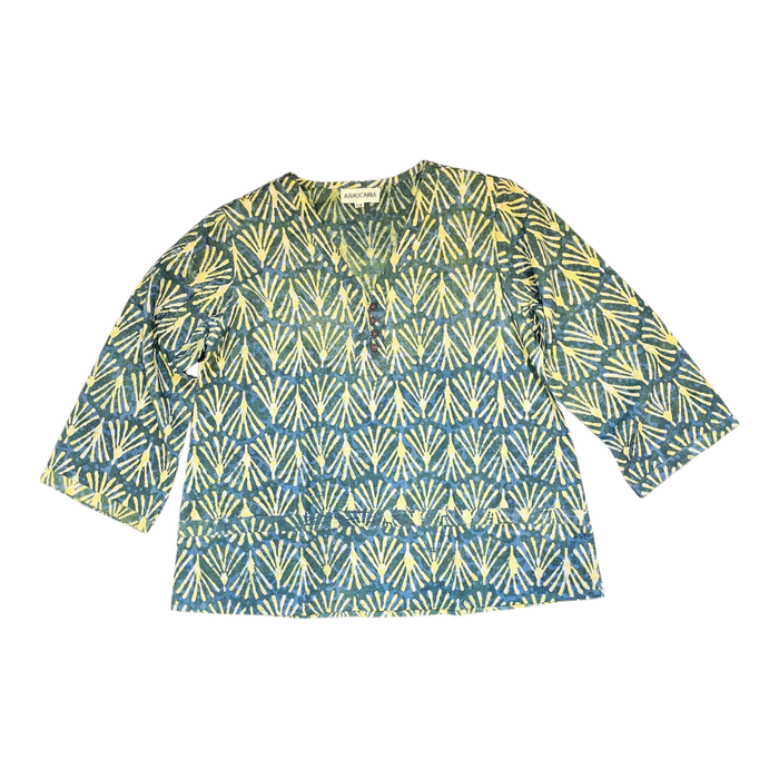 Dabu Print Cotton Top - Teal Fan