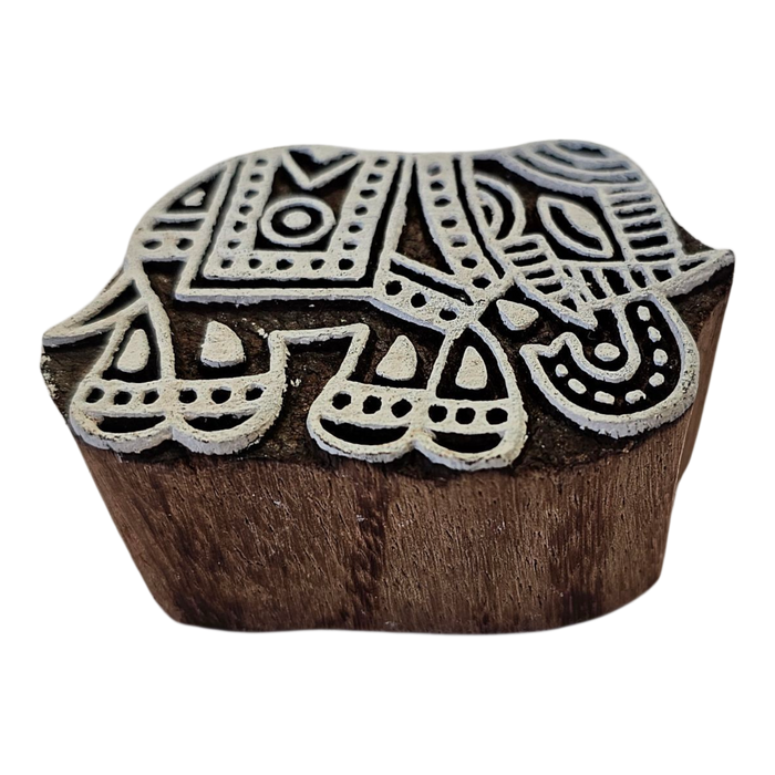 Elephant Design Wooden Carved Printing Block