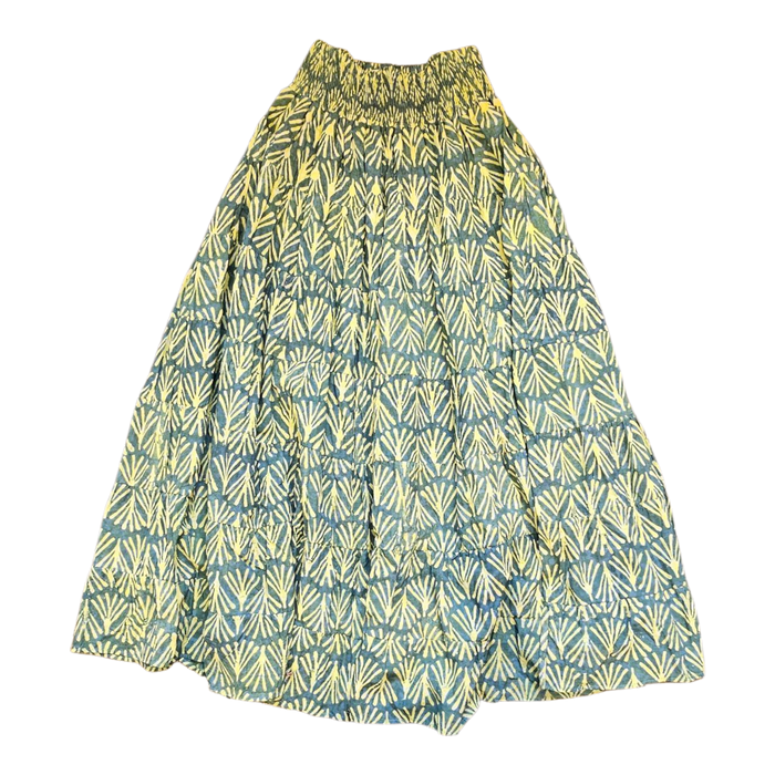 Dabu Print Cotton Skirt - Teal Fan Design