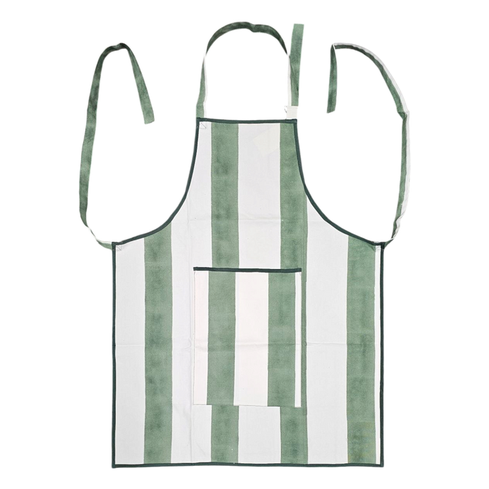 Cotton Apron - Iguana Green Stripes Design