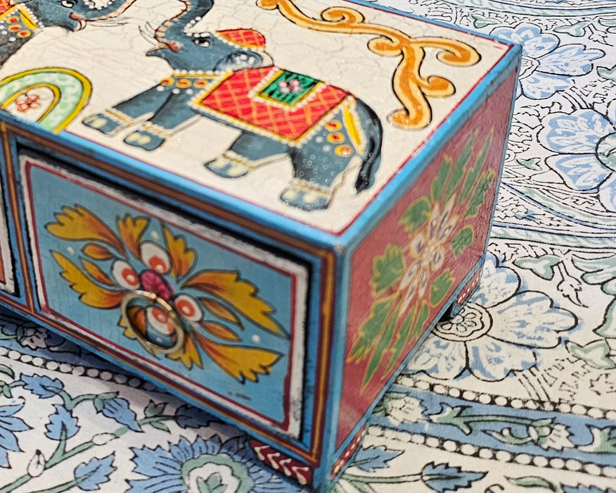 Opal & Cornflower Blue Block Print Tablecloth 130 x 180 cm