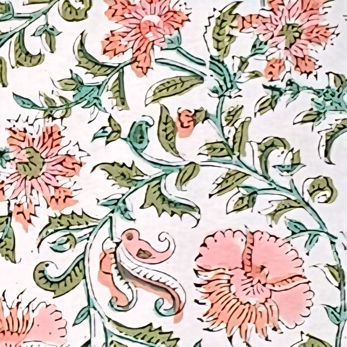 Tea Rose and Olive Green Block Print Tablecloth 130 x 180 cm