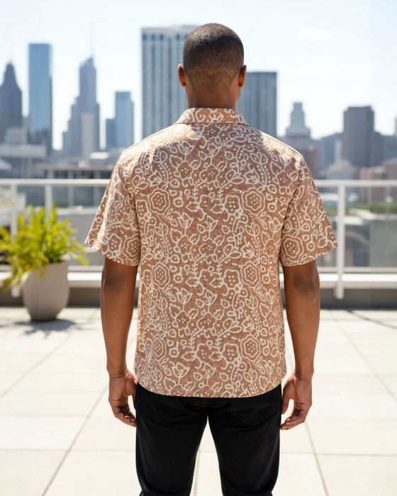 Dabu Print Short Sleeve Shirt - Brown Sugar Design
