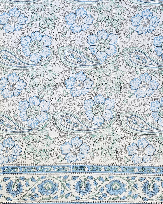 Opal & Cornflower Blue Block Print Tablecloth 130 x 180 cm