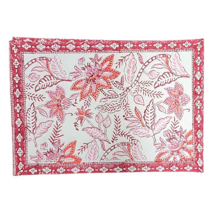 Block Print Cotton Placemats - Carmine Floral Design