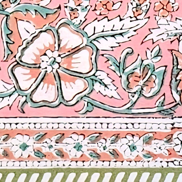Tea Rose and Olive Green Block Print Tablecloth 130 x 180 cm