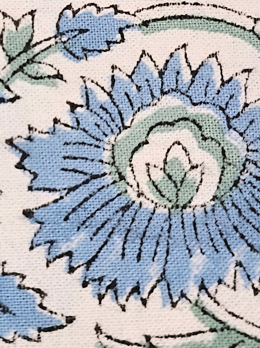 Opal & Cornflower Blue Block Print Tablecloth 130 x 180 cm