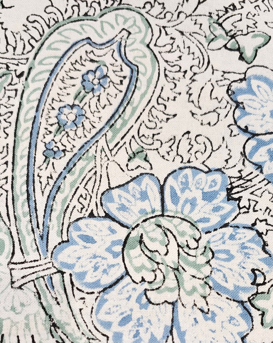Opal & Cornflower Blue Block Print Tablecloth 130 x 180 cm