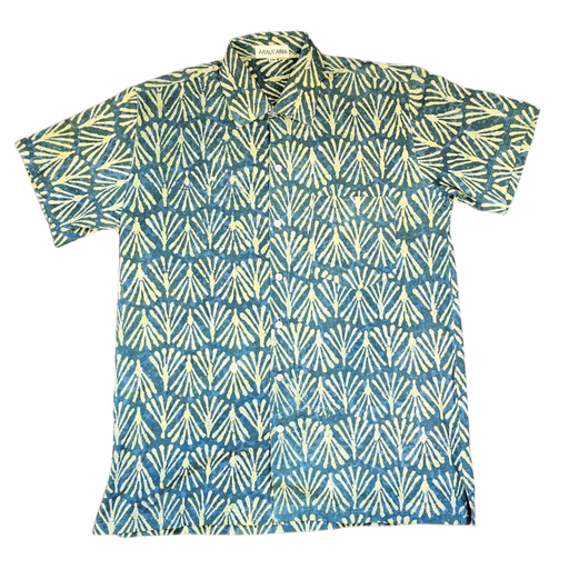 Dabu Print Short Sleeve Shirt - Teal Fan Design