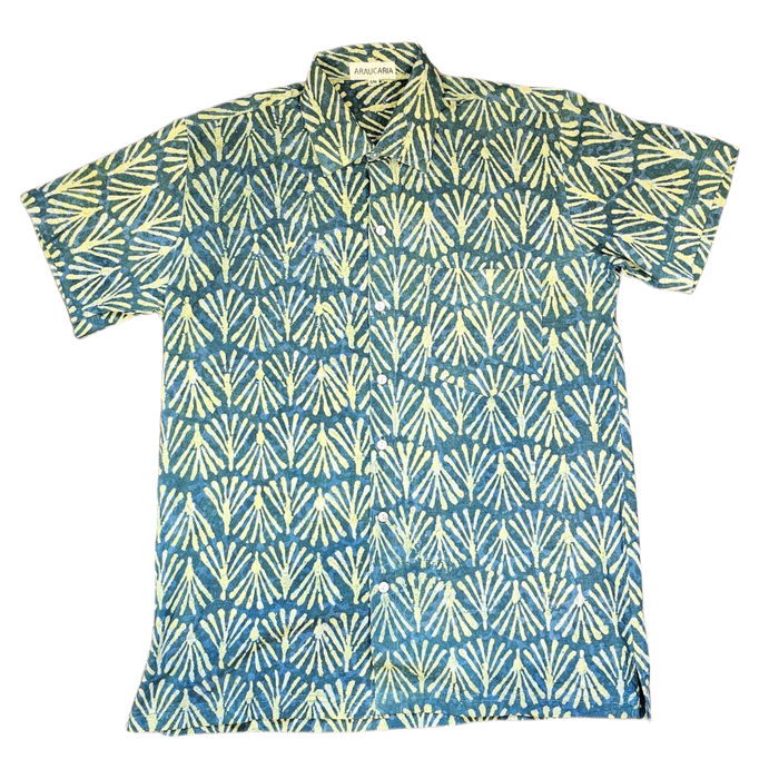 Dabu Print Short Sleeve Shirt - Teal Fan Design