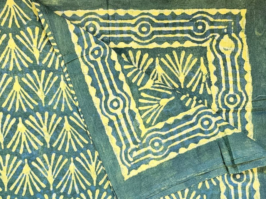 Dabu Print Cotton Sarong - Teal Fan Design