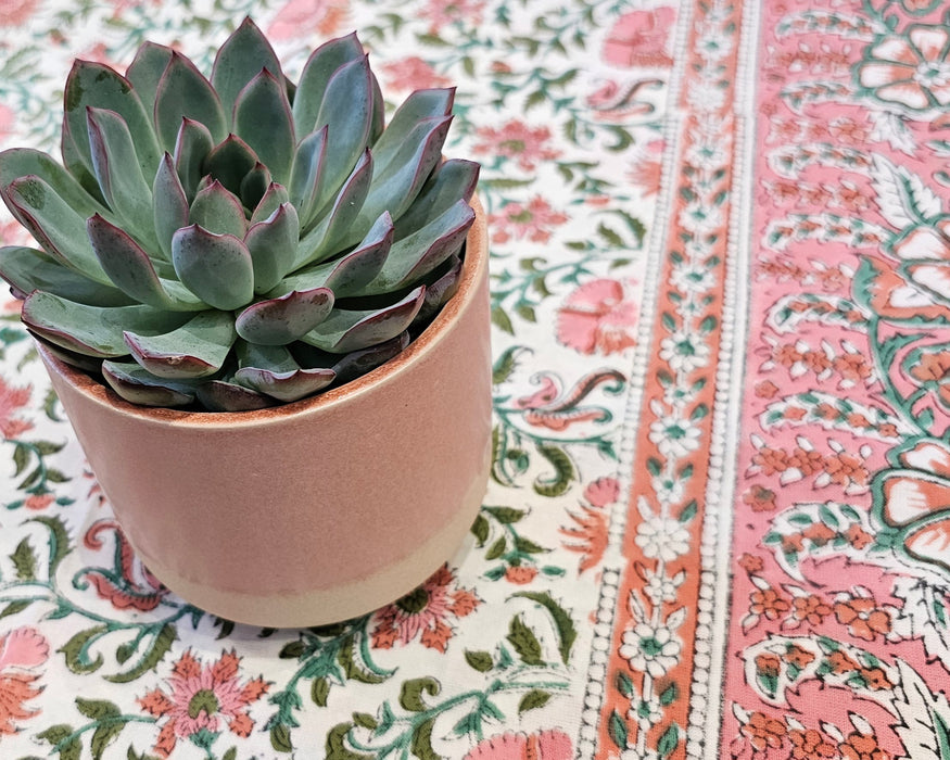 Tea Rose and Olive Green Block Print Tablecloth 130 x 180 cm