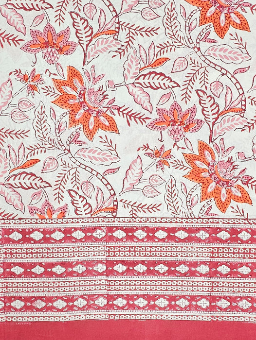Block Print Tablecloth - Carmine Floral Design