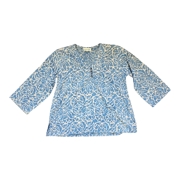 Dabu Print Cotton Top - Cool Blue Design