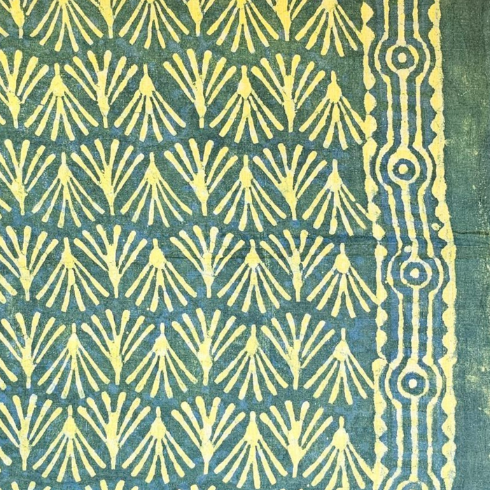Dabu Print Cotton Sarong - Teal Fan Design