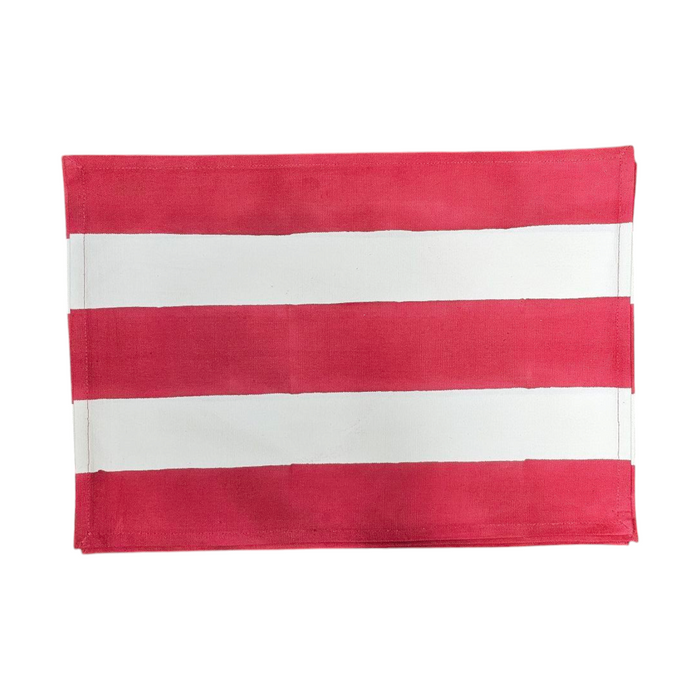Block Print Cotton Placemats - Carmine Stripe Design