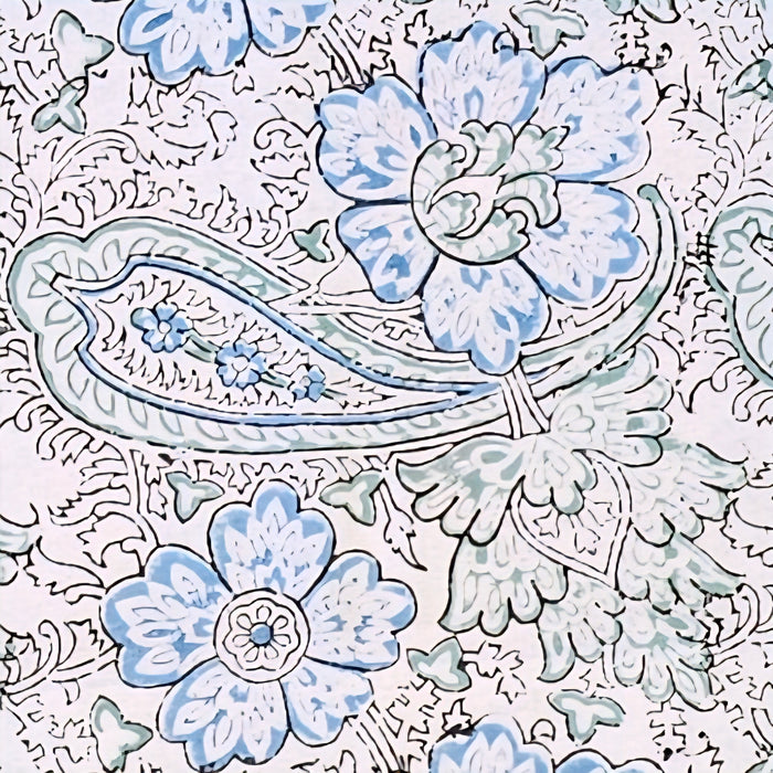 Opal & Cornflower Blue Block Print Tablecloth 130 x 180 cm