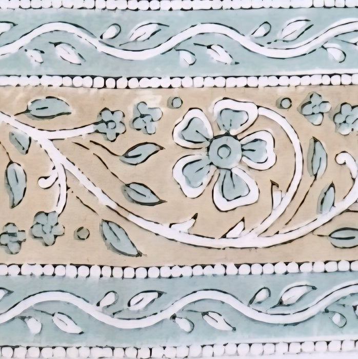 Teal and Jasmine Block Print Tablecloth 130 x 180 cm