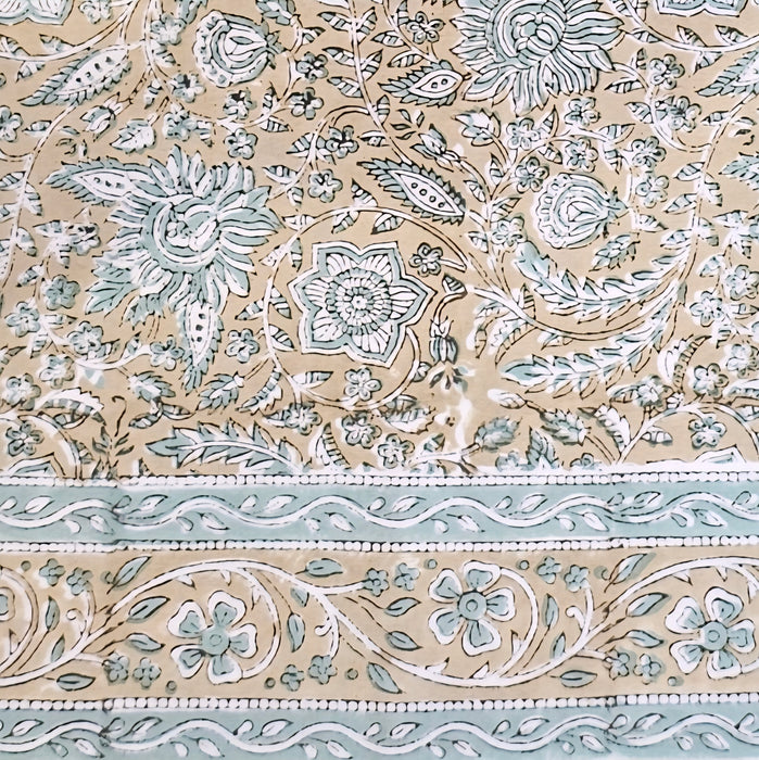 Teal and Jasmine Block Print Tablecloth 130 x 180 cm